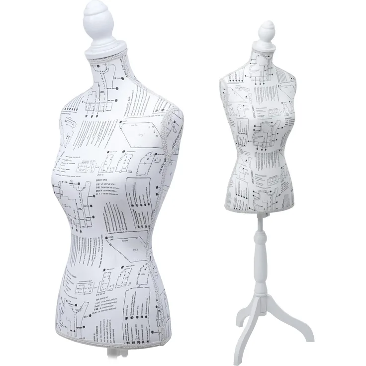 Schneiderpuppe T220, Schaufensterpuppe Torso weiblich, Schaumstoff ~ weiß mit Skizzen