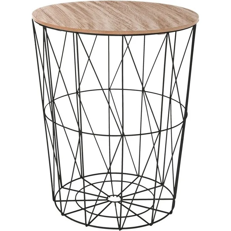 Atmosphera Korbtisch Beistelltisch Metall Korb mit Holz Deckel 47 x 47 x 57 cm