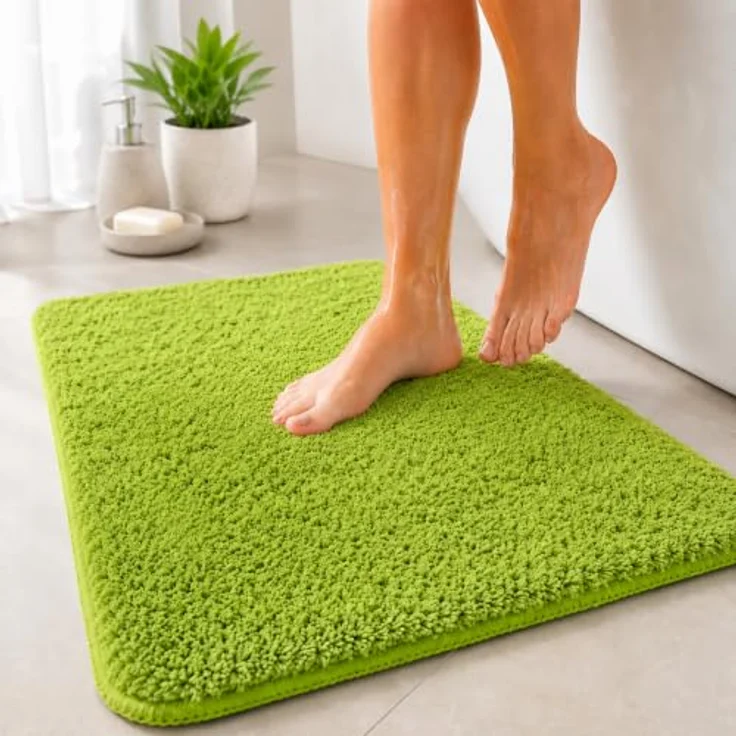 Floordirekt Badematte Sky, Hochflor Badezimmerteppich, rutschhemmend, schnell trocknend, geeignet für Fußbodenheizung, eckig & rund, 60 x 100 cm, Apfelgrün – Bild 1