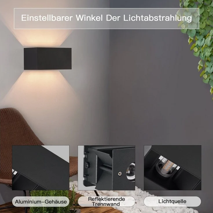 Nettlife LED Wandleuchte Schwarz Up und Down Außenlampe Garten Aussen Lampe, Aussen, LED wechselbar, Warmweiß, für Wohnzimmer Schlafzimmer Garten Terrasse Flur – Bild 2