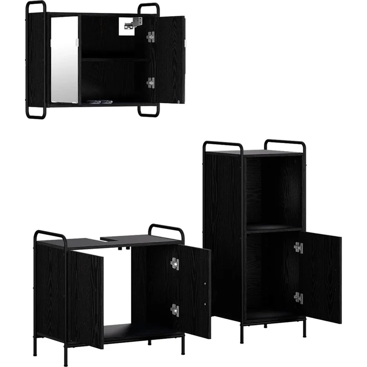 vidaXL Badezimmerschrank-Set 3 stk. Schwarz Eichen-Optik 3444495 – Bild 6