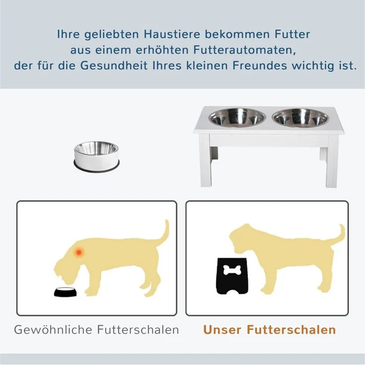 PawHut Futternapf mit 2 Schalen, 900 ml pro Napf, Edelstahl, mit Napfständer, für sehr kleine und kleine Hunde, Weiß – Bild 4