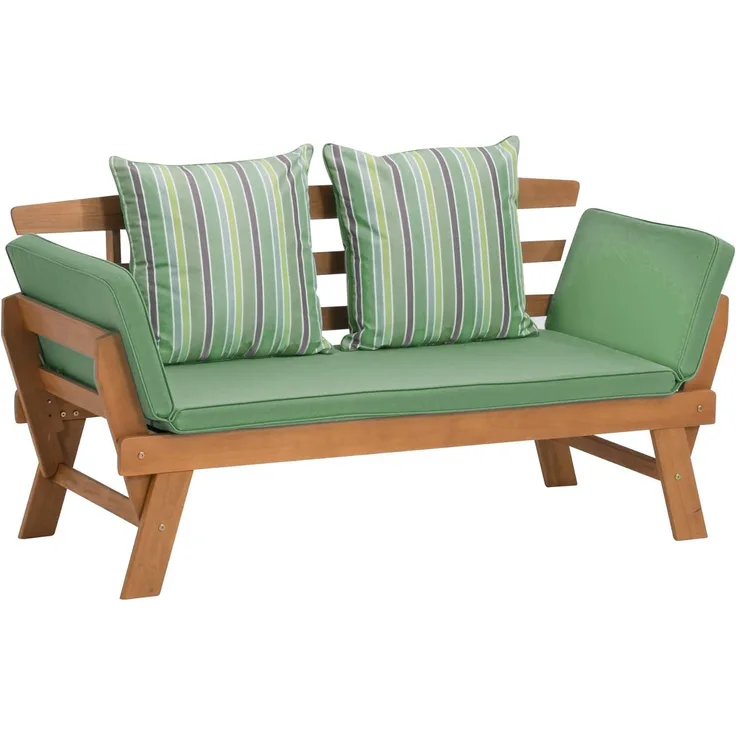 Greemotion 'Hawaii' Multifunktionsbank, klappbare Armlehnen, Akazienholz FSC® natur / grün, 198 x 78 x 68 cm