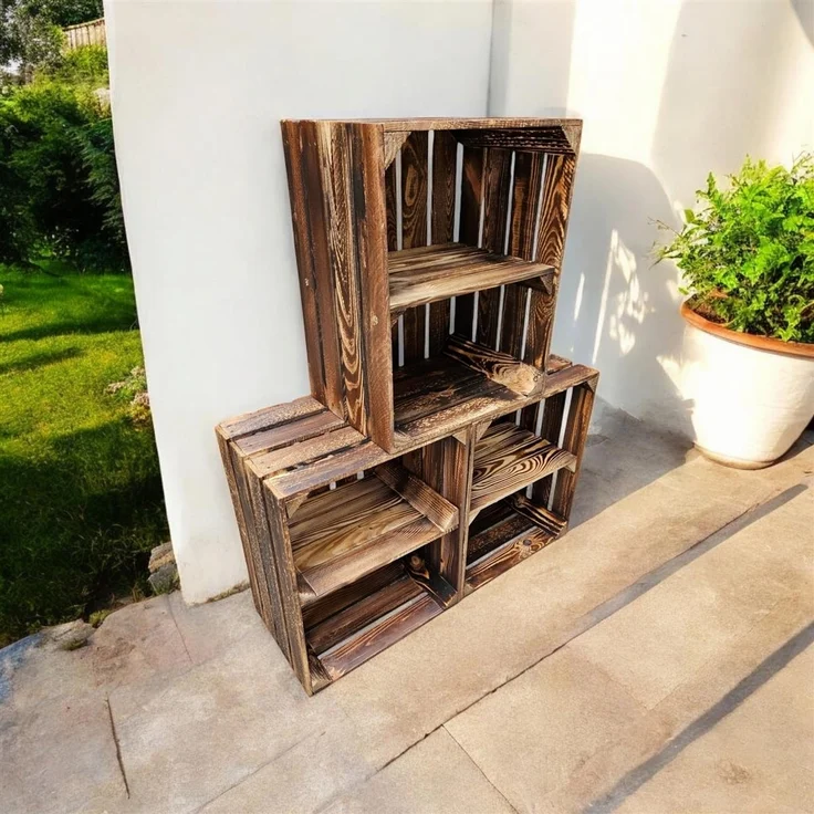 Holzkisten Weinkisten Kisten Vintage Geflammt 50 x 40 x 30cm mit Regalböden DIY – Bild 6