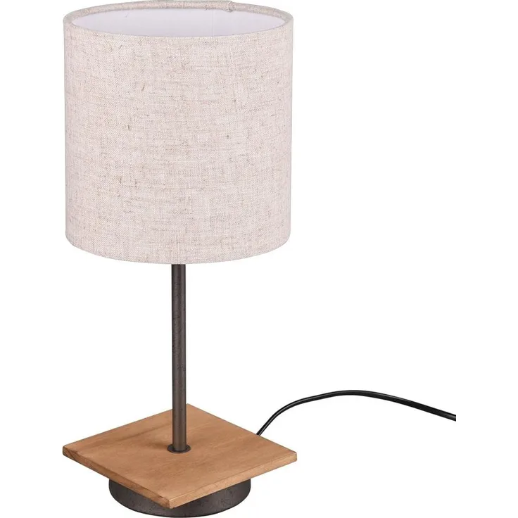 Tischleuchte, Textil, Holz, weiß, nickel-antik, H 40 cm