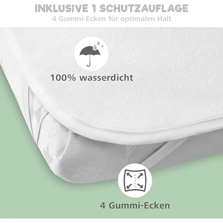 2X Spannbettlaken aus 100% Baumwolle mit Gummiband - 1X Matratzenschoner aus 100% wasserdichtem Material - 3er-Set - 55x90 cm - Zitrone – Bild 5