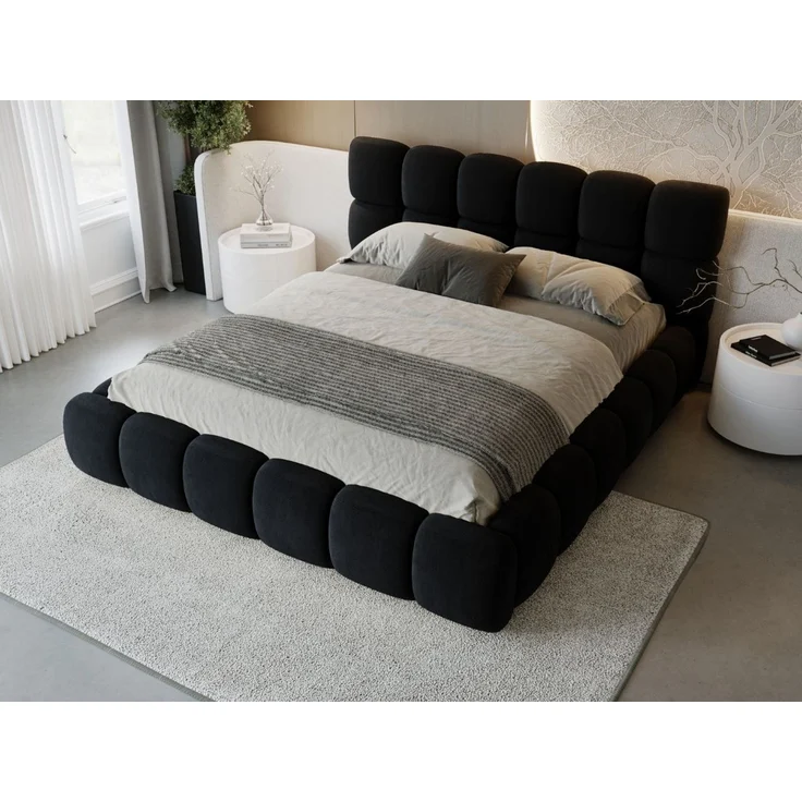GRAINGOLD Modo Polsterbett 200x200, Doppelbett mit Kopfteil, groß Stauraum, Velour-Stoff, Schwarz – Bild 3