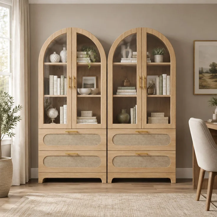 Vitrine 80x40x175 cm mit Glastüren, 3 verstellbaren Einlegeböden und 2 Schubladen – Bild 3