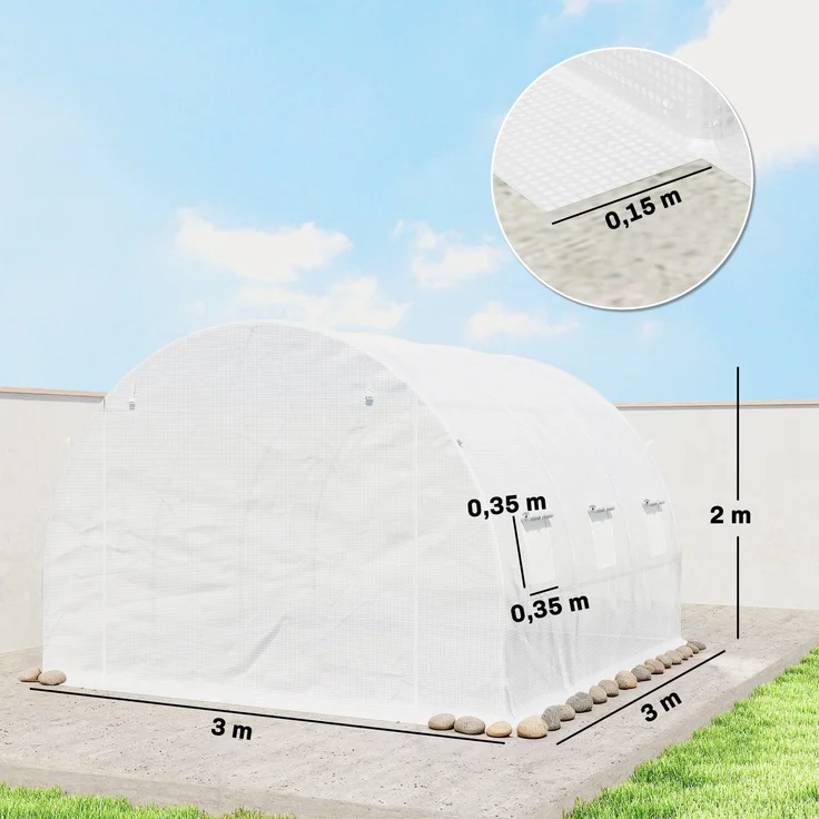 Outsunny Gewächshausfolie, PE, Weiß, 300L x 300B x 200H cm – Bild 3