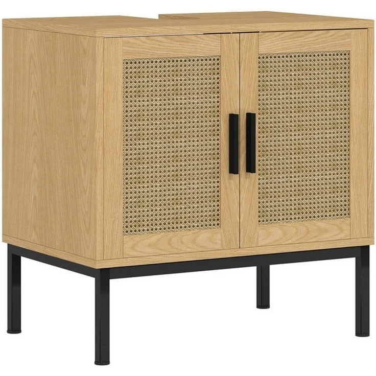 Kleankin Waschbeckenunterschrank Unterschrank mit Schrankfach (Waschtischunterschrank mit Rattanoptik, 1-St, Natur) 60 x 39 x 60 cm – Bild 4