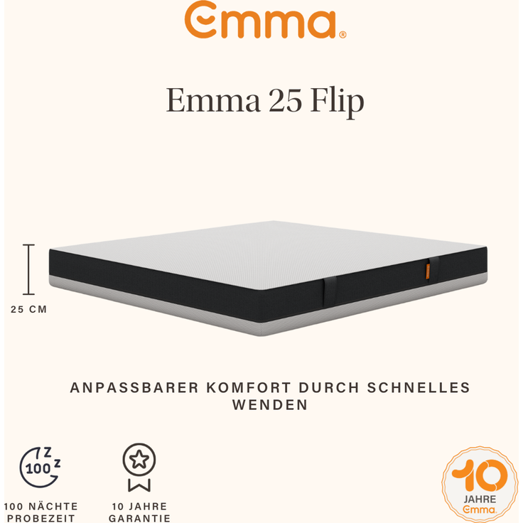 Emma '25 Flip' Schaummatratze, 140x200 cm, 100% Polyester, Weiß – Bild 2
