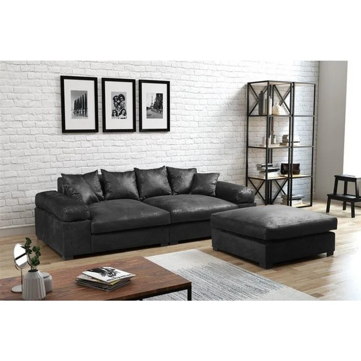 Big Sofa Megasofa Riesensofa AREZZO - Vintage Schwarz inkl. Hocker – Bild 2
