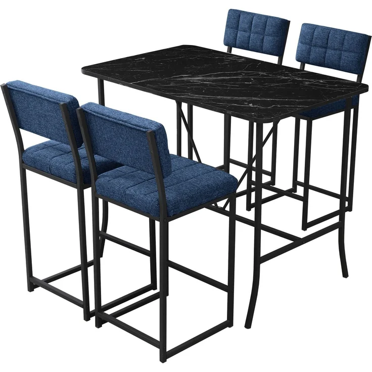 Skye Decor 'Retro - Navy Blue, Black' Bartisch-Set mit Barhockern (5-teilig), Marineblau / Schwarz, 110 x 92 x 70 cm – Bild 3