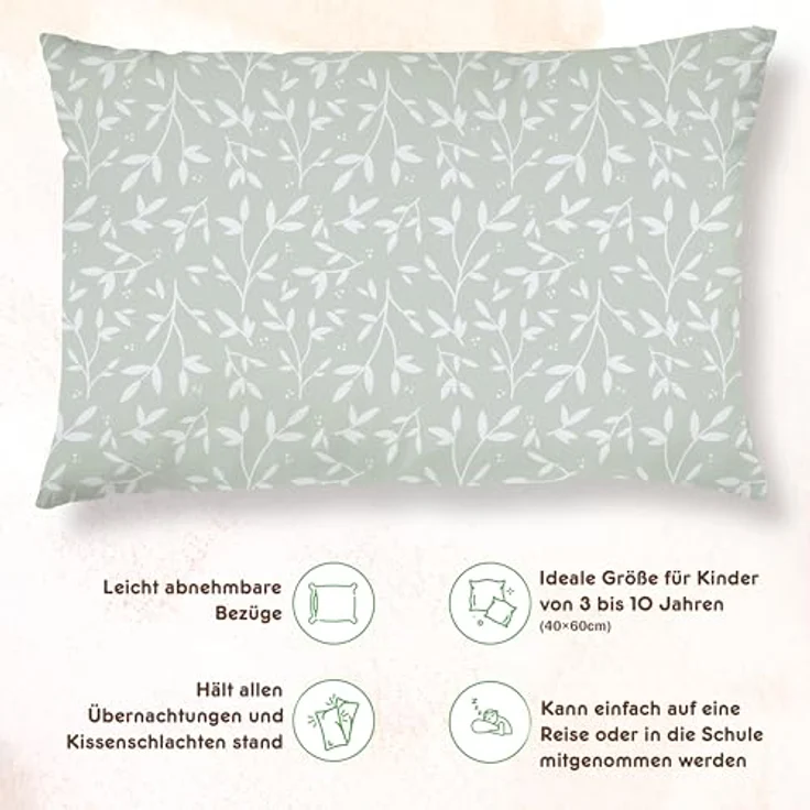 Kinderkissen Mit Kopfkissenbezug Aus Baumwolle- Kopfkissen Geeignet Für 3 Bis 10 Jahre - Größe 60x40 cm - Weiches Kissen Hypoallergen Maschinenwaschbar - Ideal Fürs Bett, Reisen und Schläfchen – Bild 3