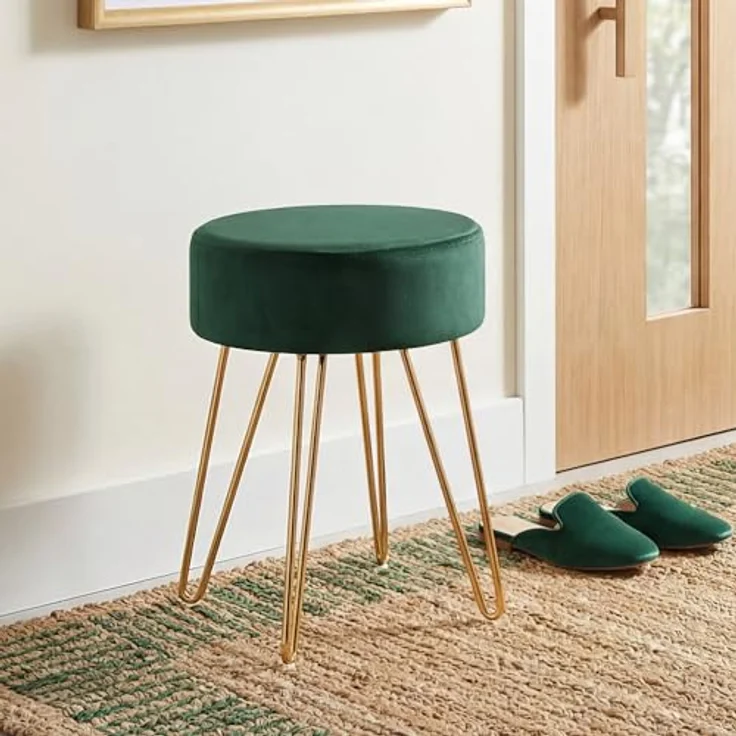 Duhome Hocker, Sitzhocker Rund Hocker Samt oder Stoff Lederoptik Schemel Metallbeine – Bild 3