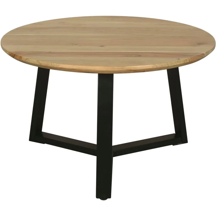 byLIVING Couchtisch Cross/Tischplatte Massivholz Akazie Natur/Gestell Metall schwarz/mit Schweizer Kante/Kaffeetisch/Wohnzimmertisch/rund/D 75 x H 46cm (Akazie, Braun)