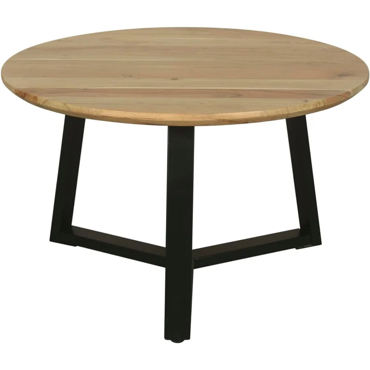 byLIVING Couchtisch Cross/Tischplatte Massivholz Akazie Natur/Gestell Metall schwarz/mit Schweizer Kante/Kaffeetisch/Wohnzimmertisch/rund/D 75 x H 46cm (Akazie, Braun)