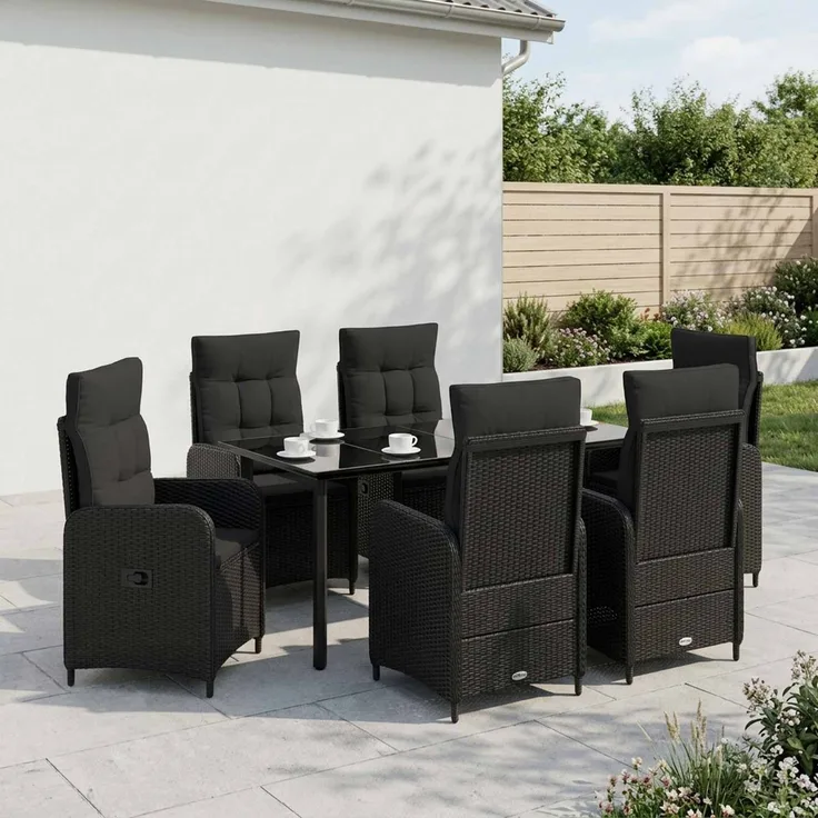 vidaXL Garten Essgruppe 7 stk. Schwarz 160 x 80 x 74 cm Poly-Rattan 3422485