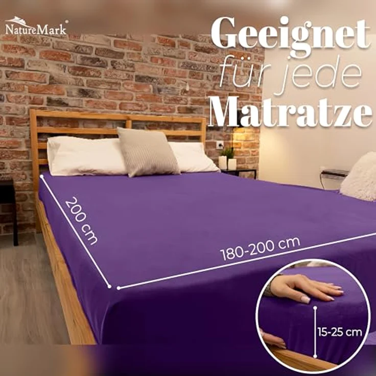 NatureMark Spannbettlaken Winter Thermo Fleece Spannbettlaken, 80% Baumwolle und 20% Polyester, Gummizug: rundum, (1 Stück), 180x200 cm bis 200x200 cm - Lila – Bild 5