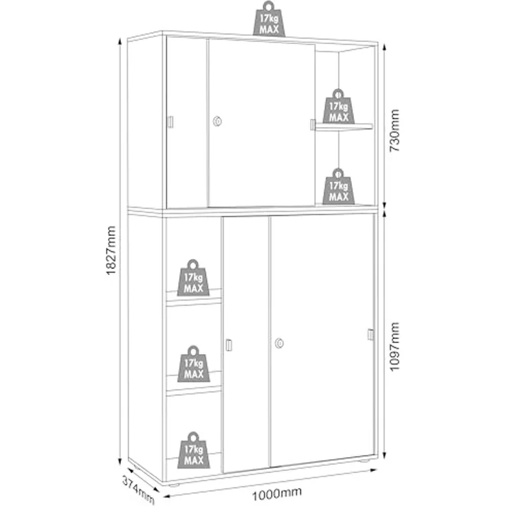 VCM Büroschrank Salia 920808 Anthrazit H. 183 x B. 100 x T. 37 cm – Bild 3