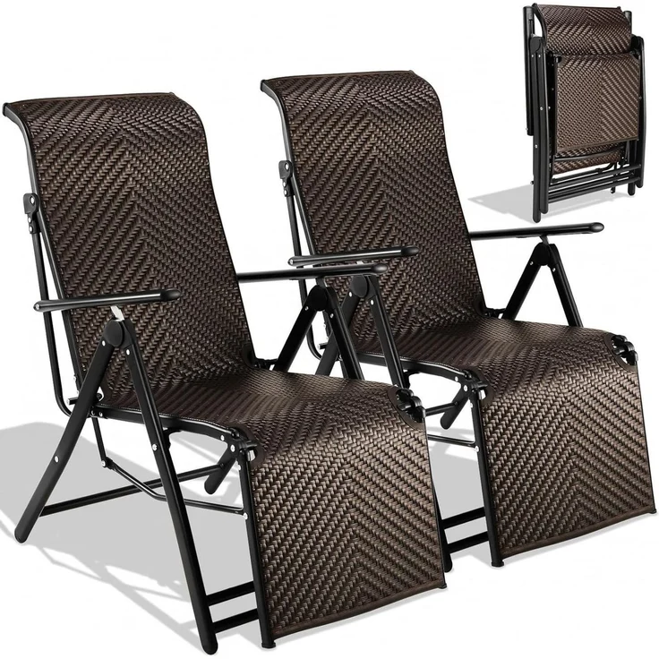TLGREEN Rattanstuhl Rattan Klappliegestuhl 3-fach faltbar mit Fußstütze (7-fach verstellbare Rückenlehne Wetterfester), Gartenliege aus PE-Rattan&Aluminiumrahmen, Sonnenliege für Balkon – Bild 5