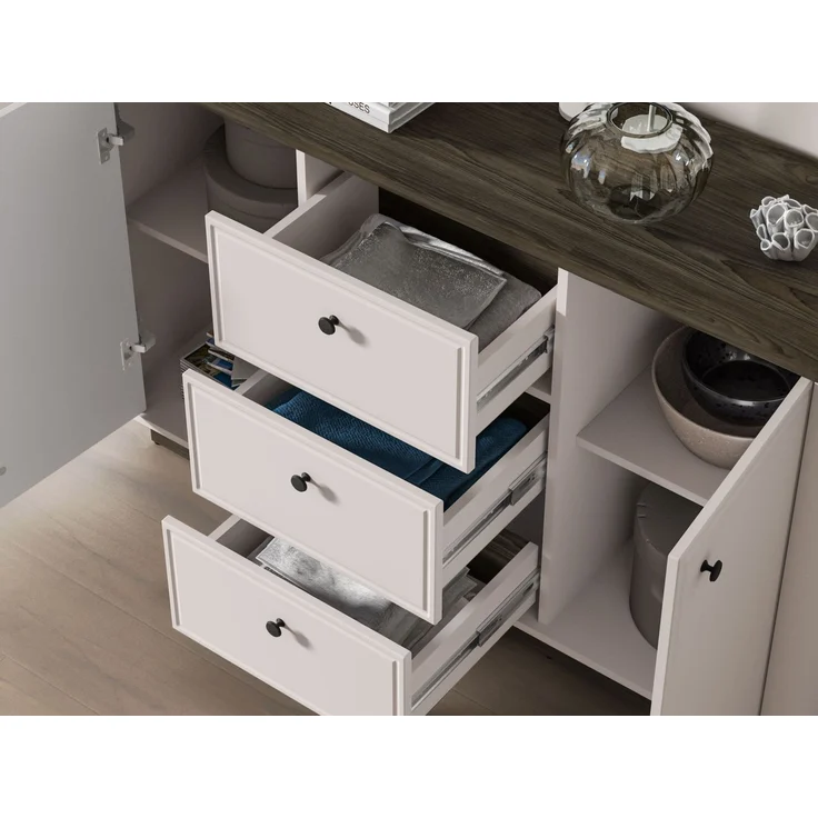 Selsey 'Vilavio' Sideboard 2-türig, 3 Schubladen, Kaschmir/Eicheoptik Dunkel, 138 cm – Bild 8