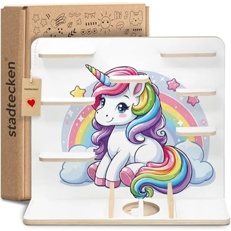 stadtecken Holzregal für Tonies & Toniebox – Musikbox Wandregal aus 10mm Holz – Platz für 35-50 Figuren mit Magnetfunktion – Handgefertigt – Zum Aufstellen oder Aufhängen (Einhorn Zauberwelt, Groß) – Bild 7