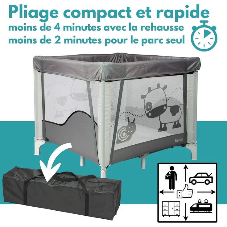 Looping - Faltbarer Laufstall 90x90 cm Black Emotion | mit Erhöhung und verstellbar auf 2 Ebenen, inklusive Transporttasche | für Babys & Kinder bis 15 kg – Bild 8