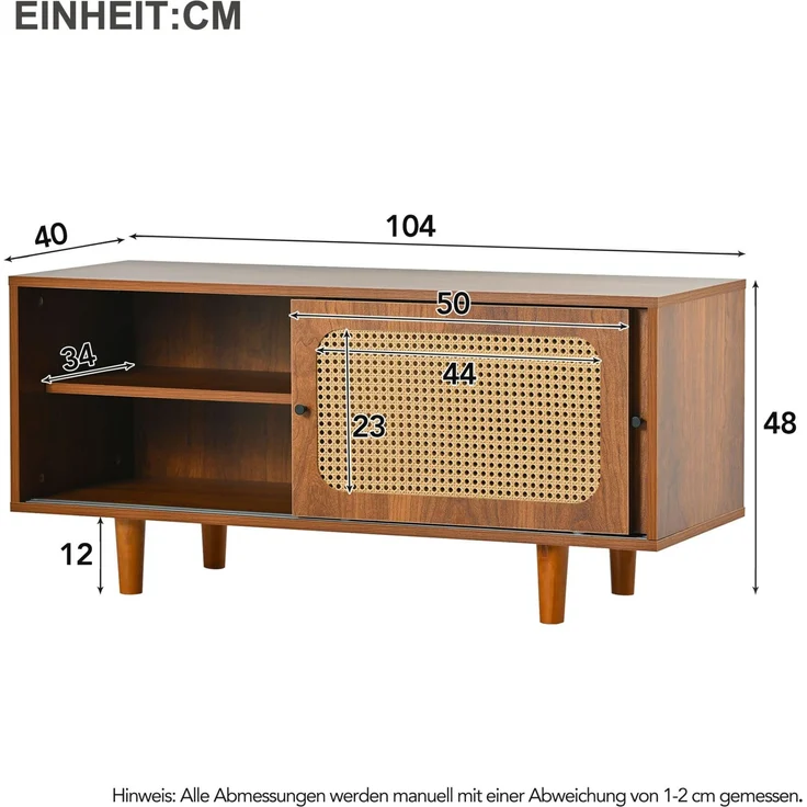 Merax Rattan Schuhschrank 104*40*48 cm mit 2 Türen mit verstellbare Ablage Walnussfarbe formschöner Schuhschrank für Flur, Wohn- und Schlafzimmer – Bild 4