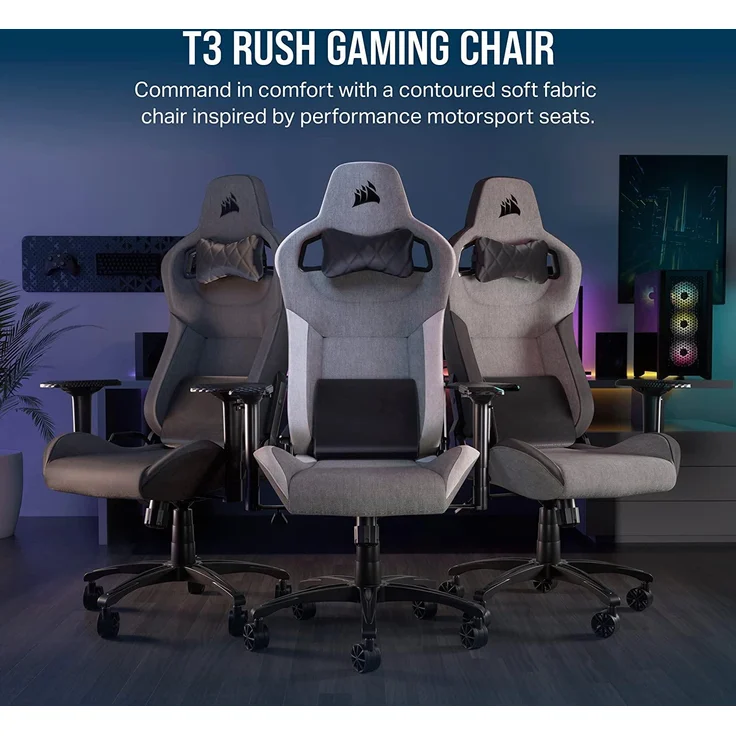 Corsair T3 Rush Gaming-Stuhl, Schwarz und Holzkohle, One Size – Bild 3