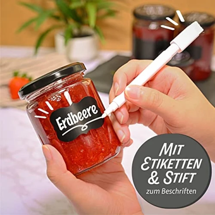 Praknu Einmachglas 25 Marmeladengläser 230 ml mit Deckel - Mit Etiketten & Stift, Glas, (Set, 25-tlg), mit Deckel und Etiketten - Luftdichte Einmachgläser zum verschenken – Bild 2