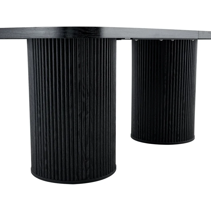 Esstisch 180x90x76 cm mit ovaler Tischplatte und geriffeltem Zylinderfuß, MDF in Schwarz – Bild 8