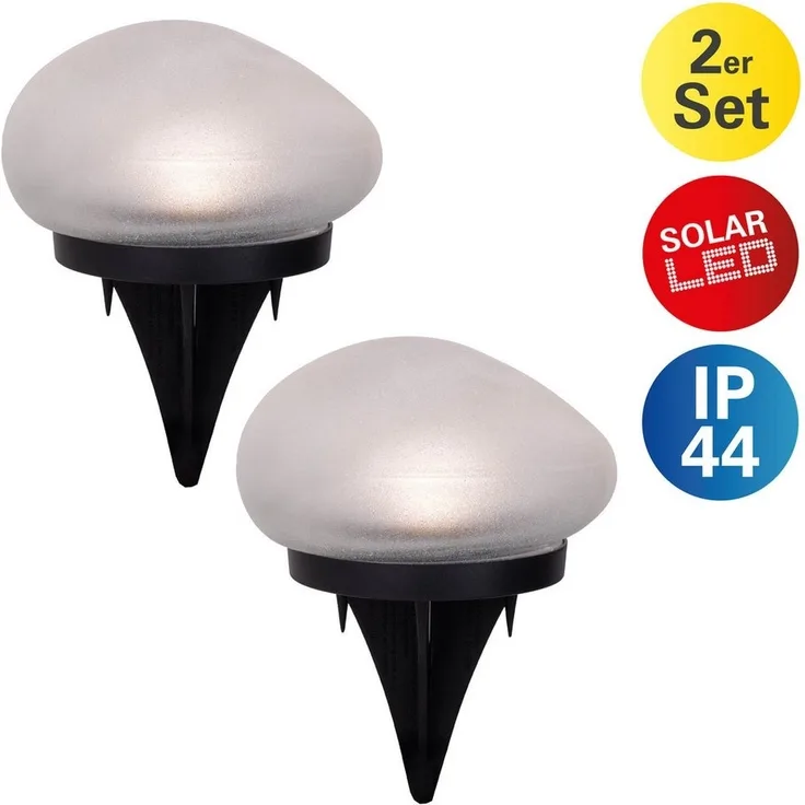 näve LED Solarleuchte Guri, Tageslichtsensor, LED fest integriert, Warmweiß, 2er Set Dekoerdspieß, transparent/schwarz, Glassteinoptik, warmweiß