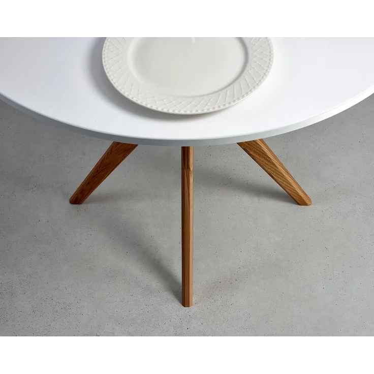 Ragaba runder Esstisch, MDF / Beine aus Massivem Eschenholz in Eiche, Weiß, Ø 70 cm – Bild 4