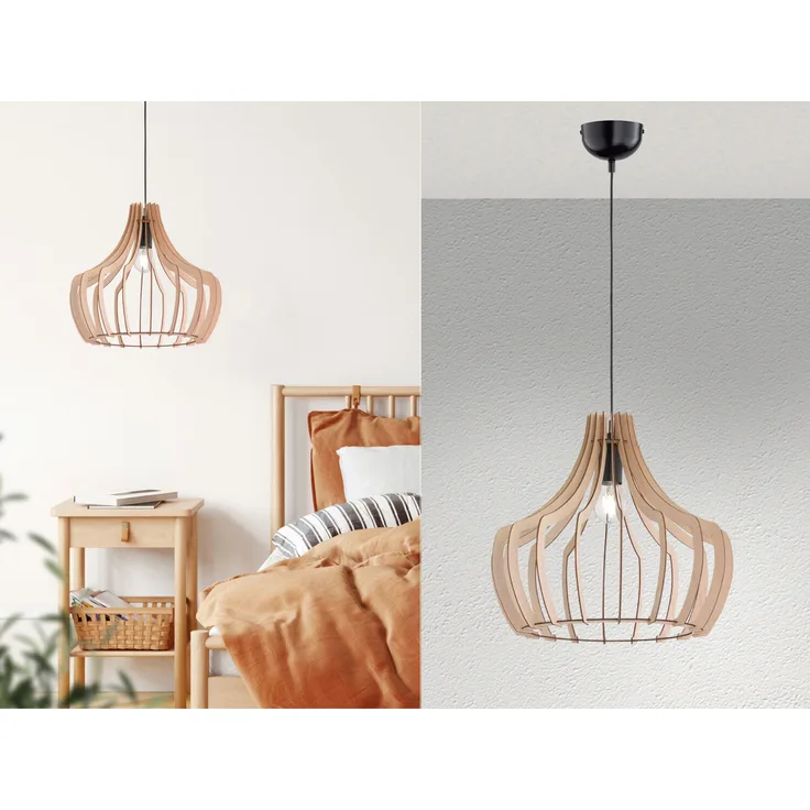 Hängeleuchte WOOD mit Lampenschirm aus Naturholz Lamellen, Ø 44cm