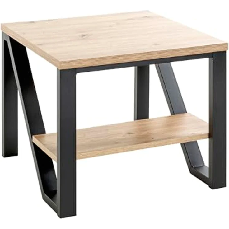 XXXL Beistelltisch, Schwarz und Eiche, quadratisch, Z-Form mit offenem Fach, 55x48x55 cm – Bild 1