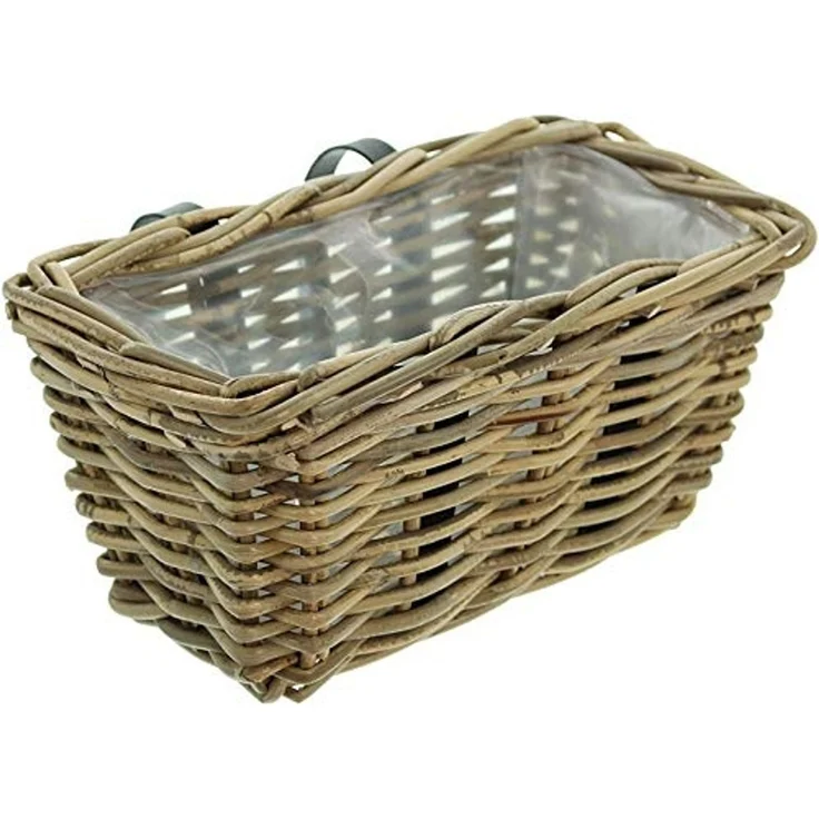 Rattan Pflanzkasten "Koboo Grey" klein, grau, Balkonkasten mit Halterung, Blumenkasten für Draußen, Pflanzgefäß – Bild 2