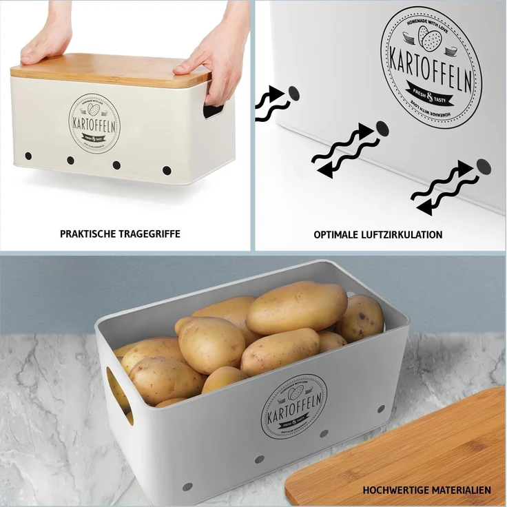 Dimono Aufbewahrungsbox Dimono 3er Vorratsbox Set–Gemüseaufbewahrung für Kartoffeln & Zwiebel (Frischhaltedose, Lebensmittel-Box), Ideal für Zwiebeln, Kartoffeln & Knoblauch – Bild 4
