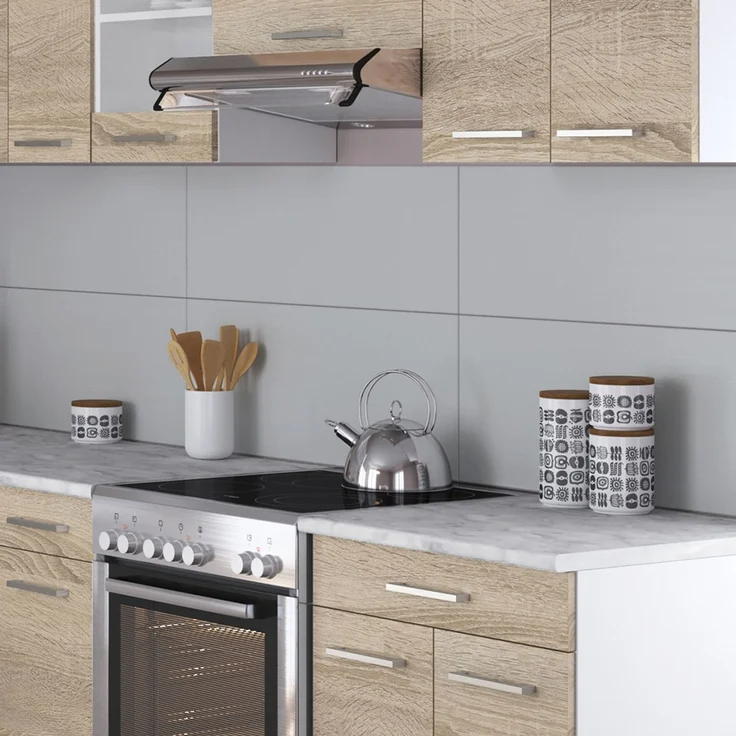 Eckküche R-Line Sonoma/Weiß 247 x 167 cm, AP Marmor Vicco – Bild 5