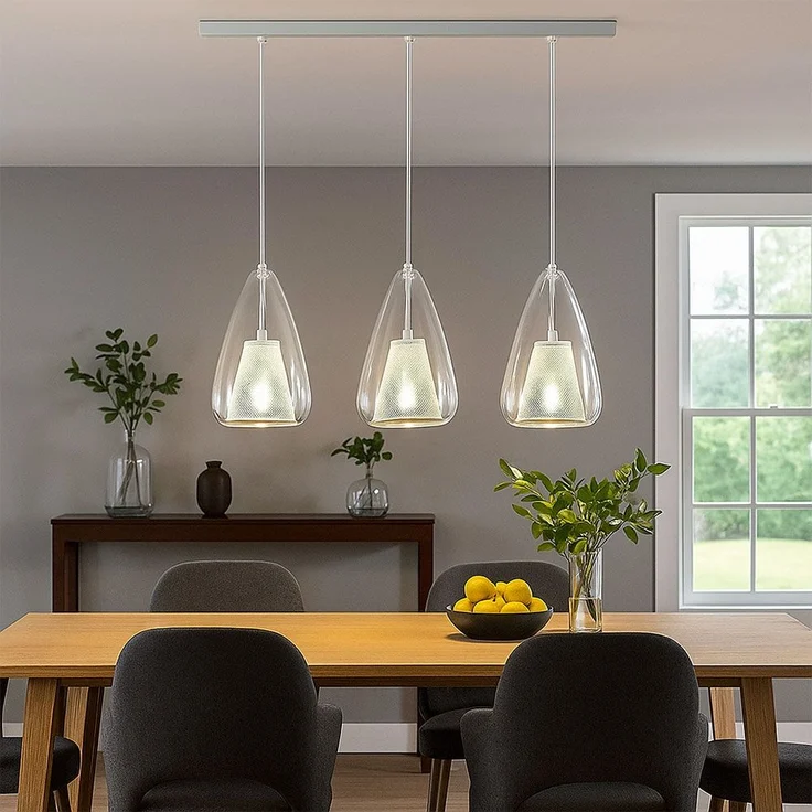 Pendelleuchte, Glas klar, Metall weiß, H 150 cm – Bild 3