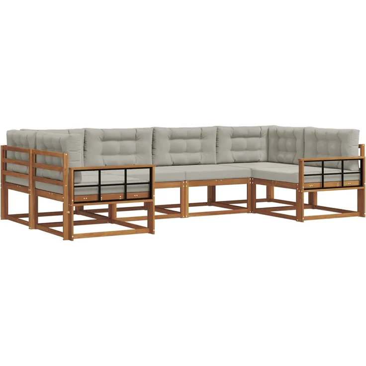 vidaXL Outdoor-Sofagarnitur 6 stk. 6-Sitzer Natur und Hellgrau 3368079 – Bild 2