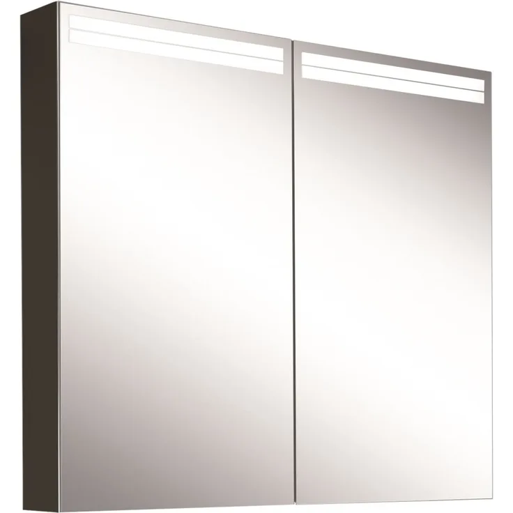 Schneider ARANGALINE LED Lichtspiegelschrank, 2 Doppelspiegeltüren, 80 x 70 x 12 cm, 160.480.02.41, Ausführung: EU-Norm/Korpus schwarz matt - 160.480.02.41
