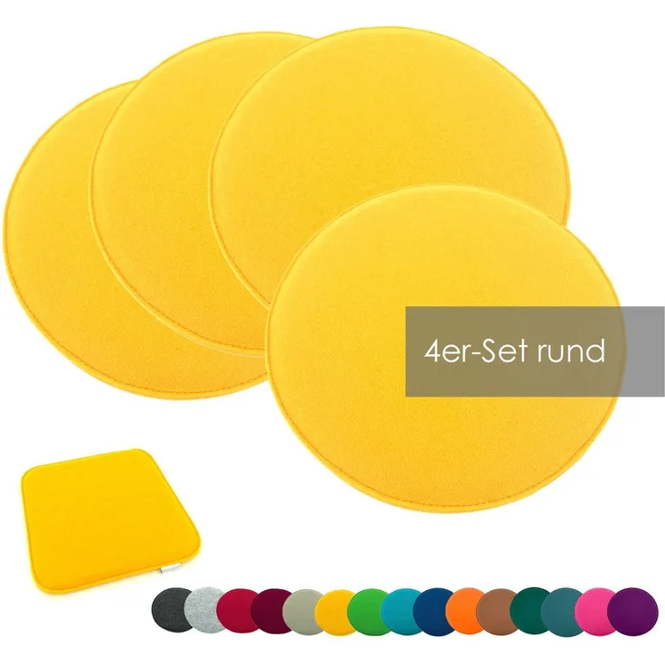 heimtexland Â® Sitzkissen Set Filz Stuhlkissen Stuhlauflage Filzkissen Stuhl Polster Kissen Typ631 4er Set 35 cm Rund Senfgelb