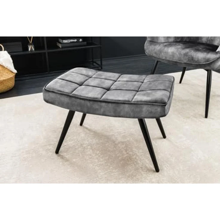 riess-ambiente Fußhocker SCANDINAVIA grau / schwarz (Einzelartikel, 1 St), Wohnzimmer · Samt · Metall · Scandinavian Design – Bild 3