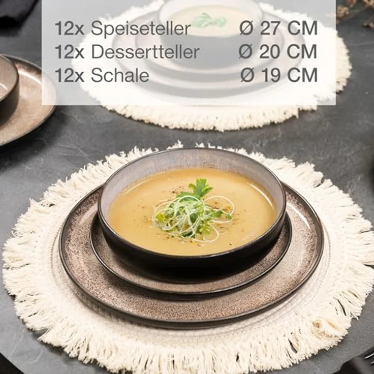 Moritz & Moritz VIDA Geschirrset 12 Personen Beige 36-tlg. - Modernes Porzellan Geschirr Set - Kratz-, Mikrowellen- & Spülmaschinenfest, Essgeschirr, Tafelservice, Kombiservice 12 Personen – Bild 4