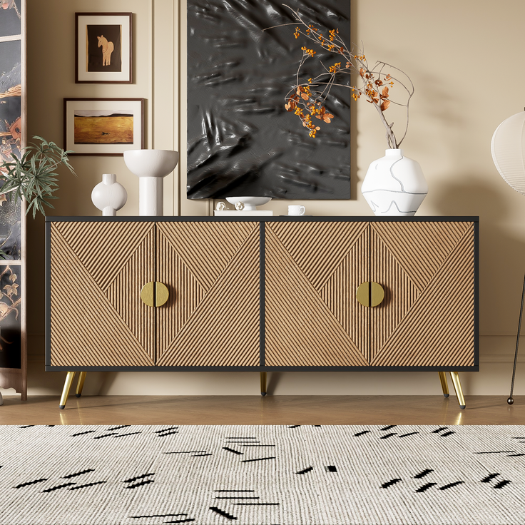 Sideboard, MDF/PB mit 4 Türen & Soft-Close, 160x40x75 cm, Schwarz/Holzfarben