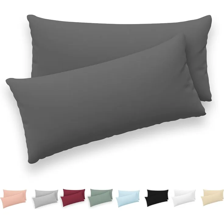 Twinzen® Kissenbezug 50x80 (2er-Set) - 100% Jersey Baumwolle 150 GSM Kissenbezüge - Anthrazit - Für Kissenbezüge 50x80 cm - Kissenhülle - Kissenbezug mit Reißverschluss - Oeko-Tex Zertifiziert