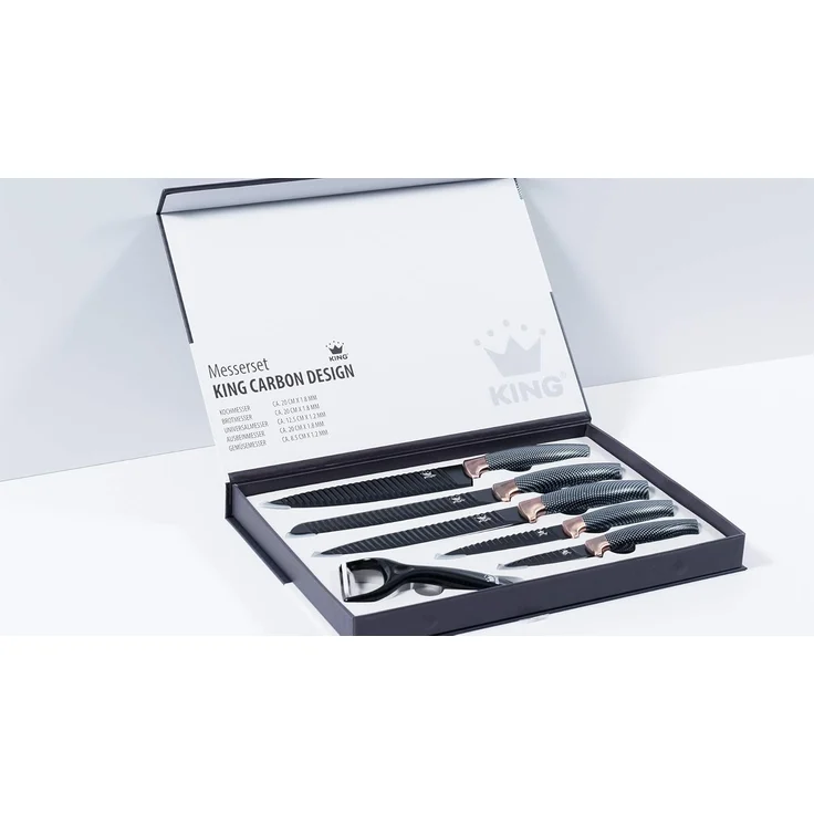 KING Messer-Set Carbon Design (Set, 6-tlg), (5 Messer), incl. Sparschäler, Wellenschliff – Bild 7
