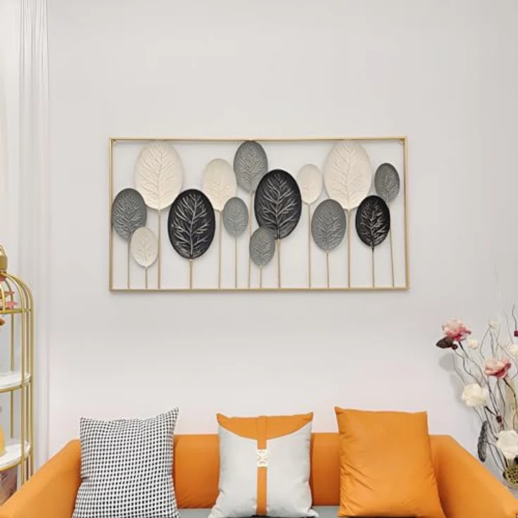 3D Wandbild "Blätter" aus Metall in schwarz / weiß, 136x70 cm, Wanddeko, Wandschmuck – Bild 3