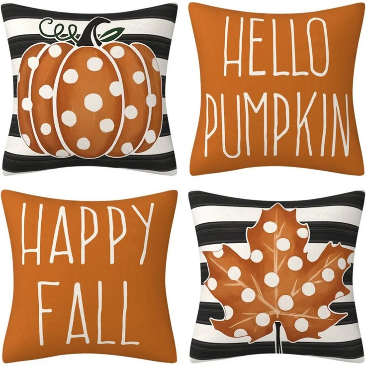 Bomiclss Kissenbezüge Herbst Kissenbezug 45x45 cm Halloween Kissenhülle Kürbis Deko kissen, (4 Stück), für Schlafzimmer Wohnzimmer Couch Zierkissen – Bild 1